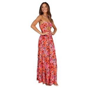 PETAL & PUP Sarai Floral‎ Cutout Maxi Dress Multicolor Size 8 New